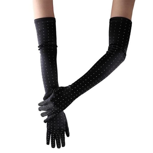 Fünf-Finger-Handschuhe, 1 Paar, Schwarz, Seidensatin, Brauthandschuhe, Hochzeit, Party, Braut, Mode, Pailletten, Bohren, Damen, Full260x