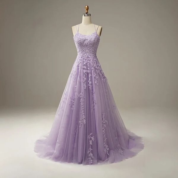 Abiti da ballo con scollo a V in tulle viola principessa Abiti da sera con applicazioni floreali 3D con cerniera posteriore Abiti da sera lunghi per feste formali Custom111