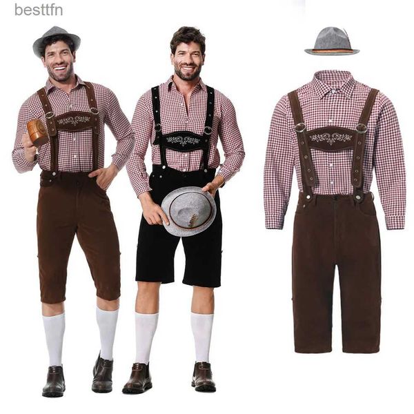 Тематический костюм из трех предметов Okrfest Lederhosen Come для мужчин Баварский немецкий r Фестивали Подтяжки Рубашка Шляпа Косплей ComesL231007