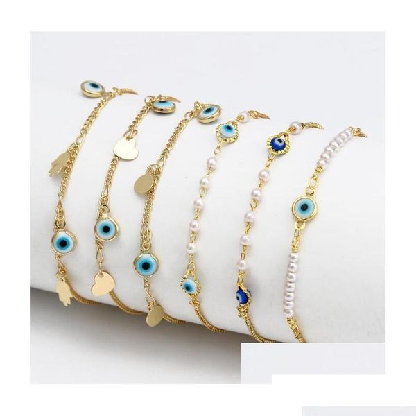 Charm-Armbänder Charm-Armbänder Gold Evil Blue Eye Lucky Turkish Eyes Armband für Frauen Mädchen Strandschmuck Partygeschenk 10 Styles Drop Dhvd9