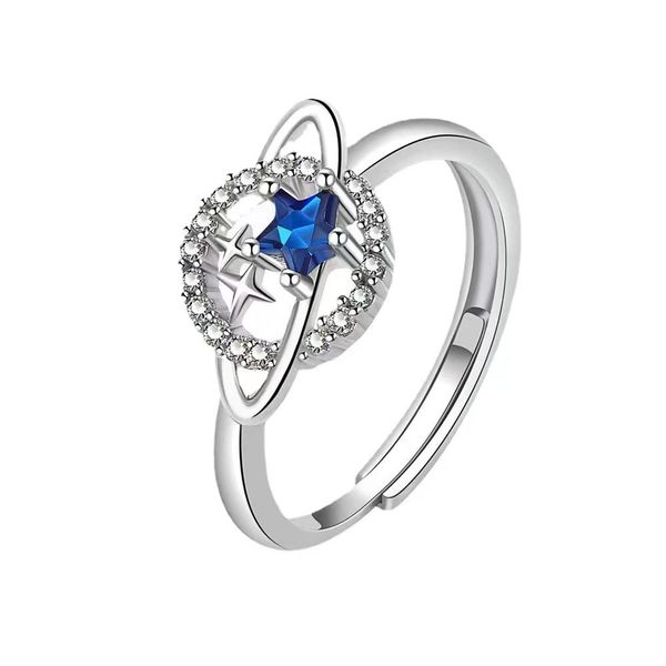 Новое кольцо с планетой, женское с сапфиром в стиле фэнтези, регулируемое кольцо с пятиконечной звездой и сердцем океана