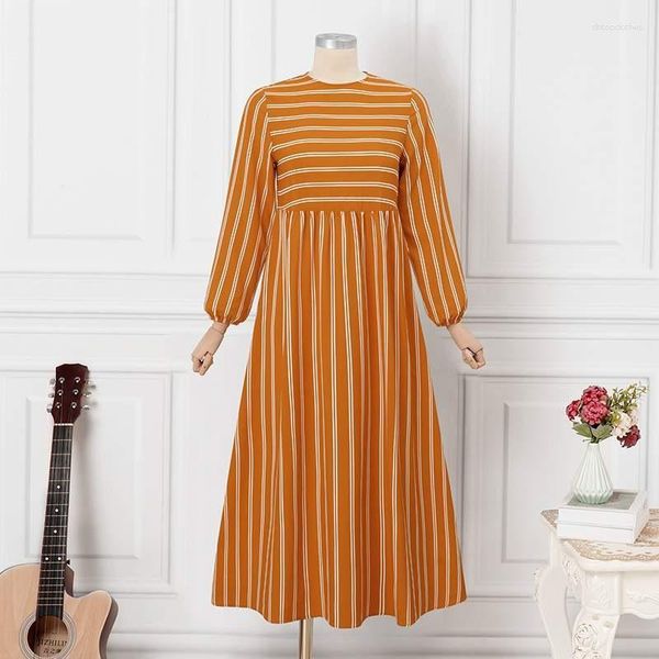 Roupas étnicas Muçulmano Islâmico Árabe Primavera e Outono Stripe Manga Longa Casual Vintage Robe Vestido Kaftan Abaya Vestido Moda Mulheres