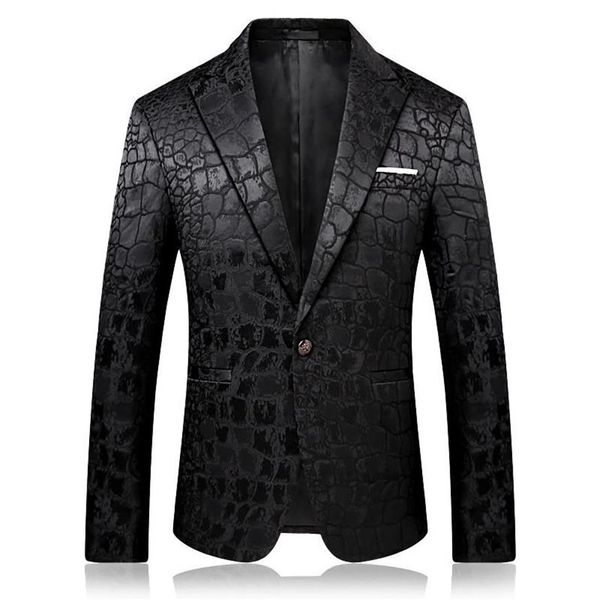 Abito da uomo modello coccodrillo Abito da sposa nero Giacca slim fit Costumi eleganti Abbigliamento da palco per cantante Blazer da uomo Disegni 9006 S286S