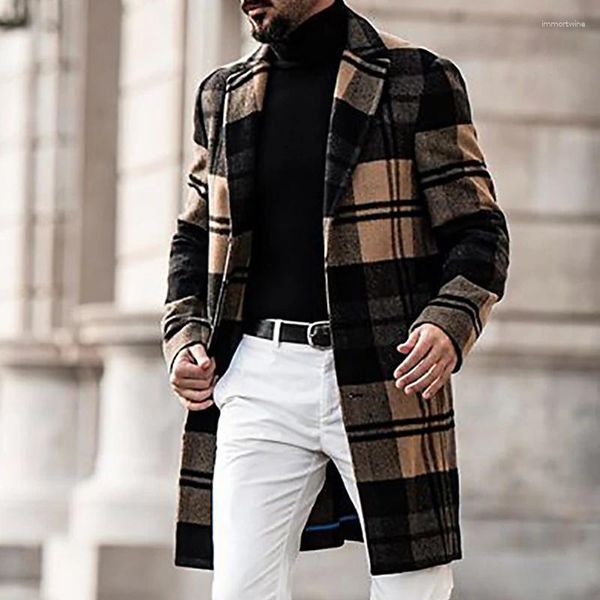 Per uomo Trench Cappotto Sport All'aria aperta Abbigliamento quotidiano Caldo e traspirante Tasca in pile Autunno Inverno A quadri Moda Affari Preparazione della sera Giacca a vento