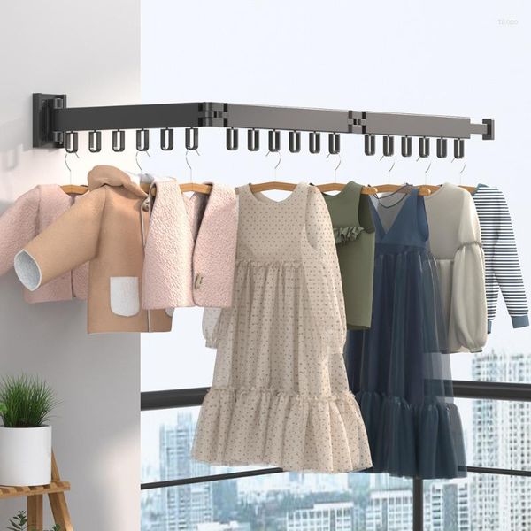 Cabides Espaço Alumínio Dobrável Invisível Rack de Roupas Sem Varanda Metal Pólo Simples