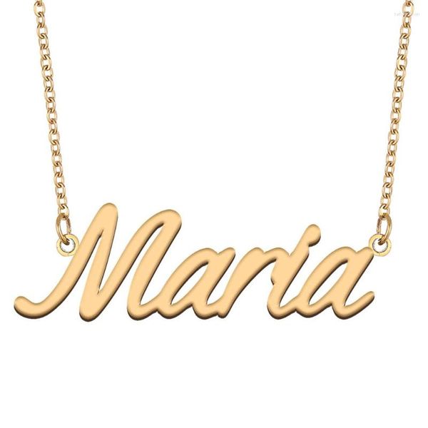 Collane con ciondolo Maria Targhetta Collana per donna Gioielli in acciaio inossidabile placcato oro Catena con nome Femme Mothers Girlfriend Gift