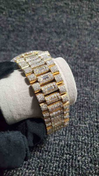 Relógios de diamantes suíços Rolaxs Relógio de pulso 2023 Novo Iced Out Diamonds Watch PASS TT ETA 3255 Movimento Mecânico Ouro Amarelo Top Quality Men LuxuryWatch Box Includ HBEW