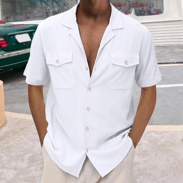 Erkekler Tişörtler Günlük hırka kısa kollu çift cep gömlek paketi erkek büyük düğme