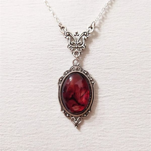 Chokers gótico sangue vermelho quartzo charme colar oval pingente colar para mulheres halloween em relevo bruxa jóias vintage gargantilhas 231006