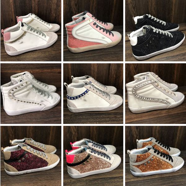 Marca High Star Sneakers Ouro Mulheres Homens Preto Glitter Do-velho Couro Sujo Leopardo Impressão PinkLuxury Gold High Tops Clássico Branco Sapatos Ao Ar Livre