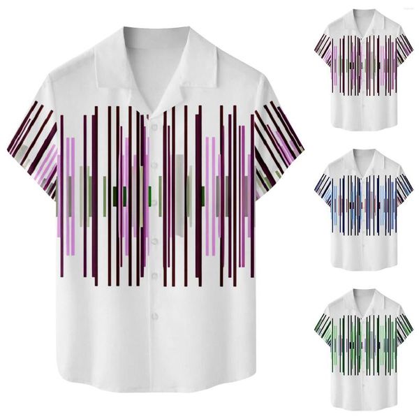 Мужские футболки, рубашка, мужская модная повседневная пляжная приморская футболка с 3D цифровой печатью и пряжкой с лацканами, топ с короткими рукавами, кубинская длинная полоска