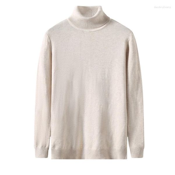 Suéteres masculinos 2023 outono/inverno coreano ajuste cor sólida gola alta suéter moda estilo de malha underlay