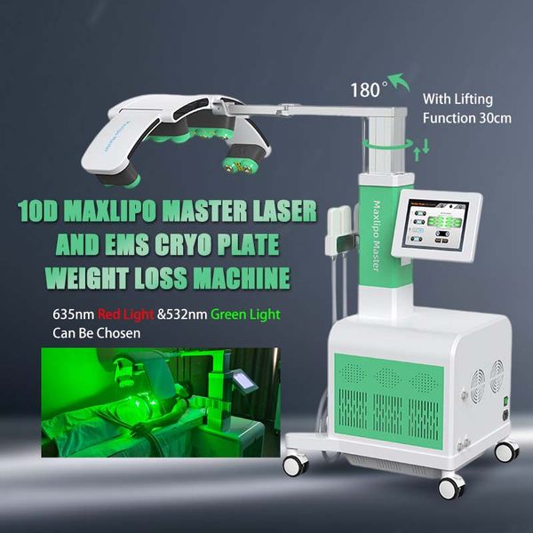 10D Maxlipo Master Laser Reduz a perda de peso de gordura 635nm 532nm EMS Construir músculo Cryo Fat Removal Green Red Lipolaser Machine 3 Technology Cold Laser para salão de beleza