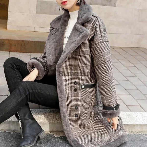 Frauen Pelz Faux Pelz Plaid Faux Leder Pelz Parka Mantel Frauen 2021 Herbst Winter Neue Lamm Pelz Fe Mantel hinzufügen Samt Um Warm Zu Halten OberbekleidungL231007