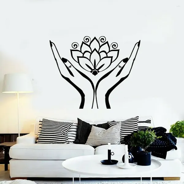 Adesivi murali Fiore di loto Buddismo Mani Yoga Meditazione Decalcomania Studio Decor Home Room Murale CC18
