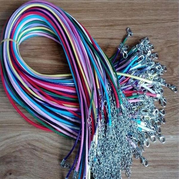 100 pezzi collana in pelle cerata colorata con fibbia gamberetti ciondolo gioielli cordino in pelle con catena fai da te 344o