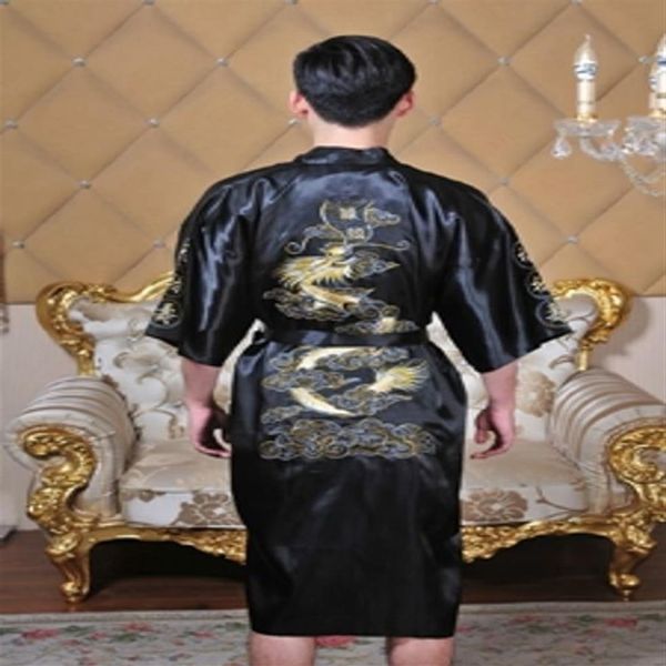 Shanghai story robe masculino chinês bordado quimono vestido de banho dragão masculino roupa de dormir 5 cores tamanho m -- xxxl270g