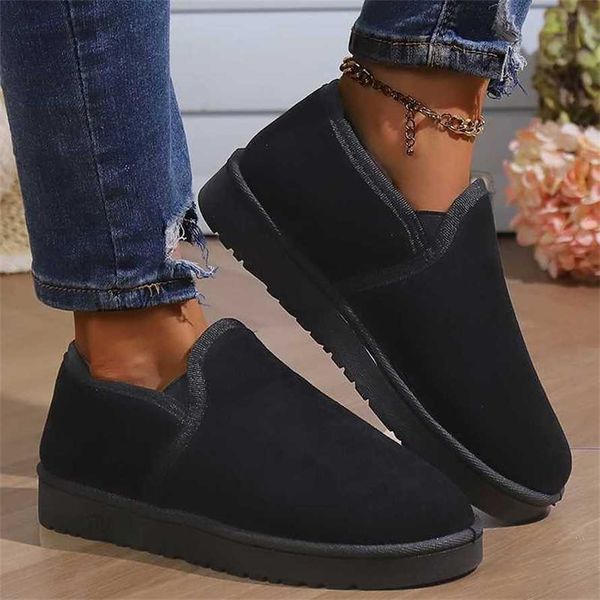 Preto rebanho grosso sola botas de neve mulheres engrossado pelúcia manter sapatos de algodão quente mulher inverno plataforma de pele do falso chelsea botas 230922