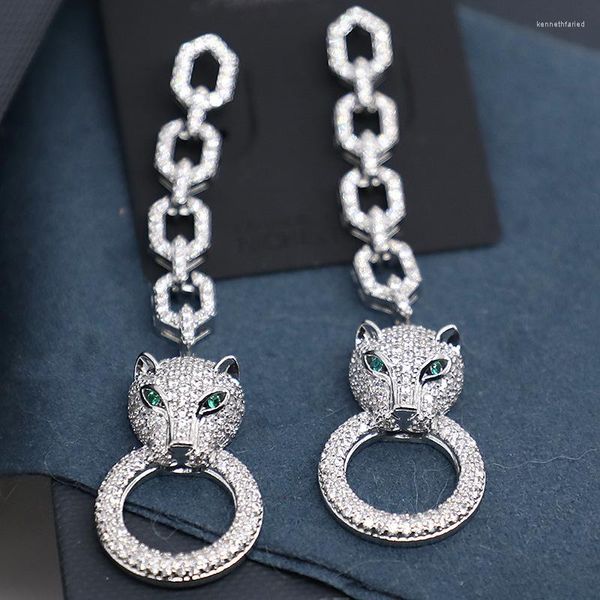 Brincos pendurados estilo moda indústria pesada micro zircônia incrustada 14K banhado a ouro animal leopardo