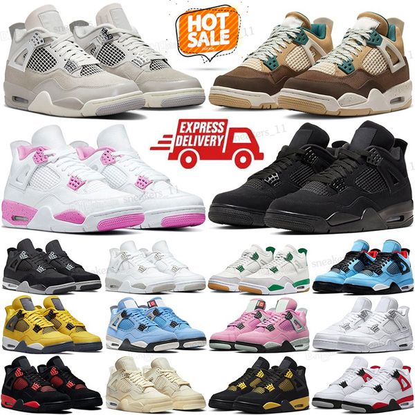 4 Scarpe da basket Uomo Donna Militare Black Cat Cats 4s Bred University Blu Rosa Rosso Thunder Pine Green Sail Cacao Wow Uomo Donna Outdoor Sports Sneaker