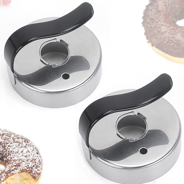 Molde de rosquinha de aço inoxidável, molde de bolo multifuncional, anel de rosquinha, fondant, muffin, utensílios de cozimento com alça lx6146