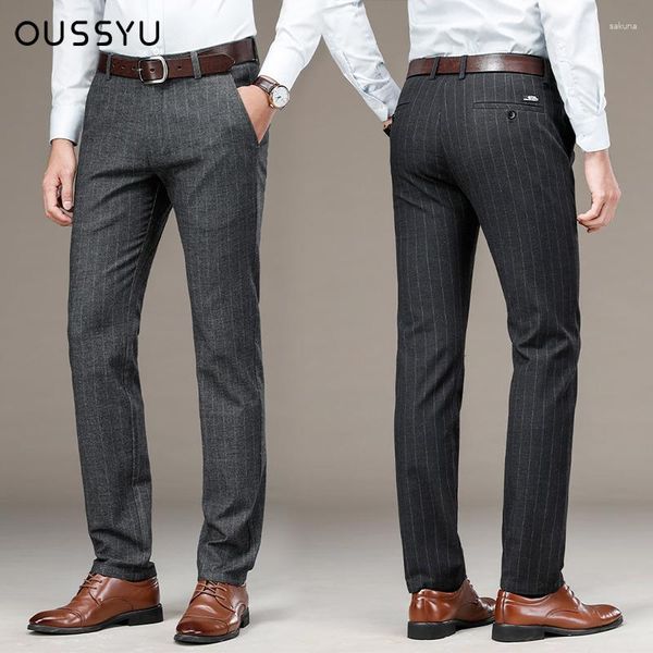 Calças masculinas de alta qualidade listra padrão homens algodão moda negócio estiramento cinza preto grosso coreia formal escritório terno calças masculinas