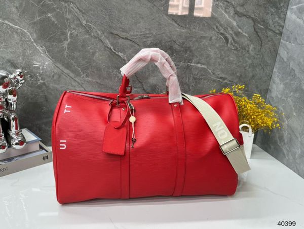 Modische rote Wasser-Ripple-Lederhandtasche, Reisetaschen, Unisex, 50 cm, große Kapazität, Umhängetaschen, luxuriöse Designer-Reisetaschen, hochwertige Umhängetasche für die Reise