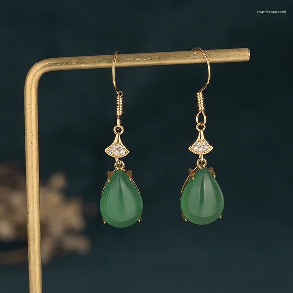 Brincos de parafuso prisioneiro moda cor verde imitação jade para mulheres jóias de casamento na moda ouro brinco presente estilo chinês