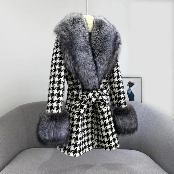 Casacos de imitação de prata de pele feminina para mil pássaros grade 2023 casaco de lã de inverno médio longo outerwear