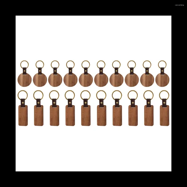 Haken Schlüsselanhänger aus Holz, Rohlinge aus Holz mit Lasergravur, Lederband, unbearbeiteter rechteckiger runder Schlüsselanhänger