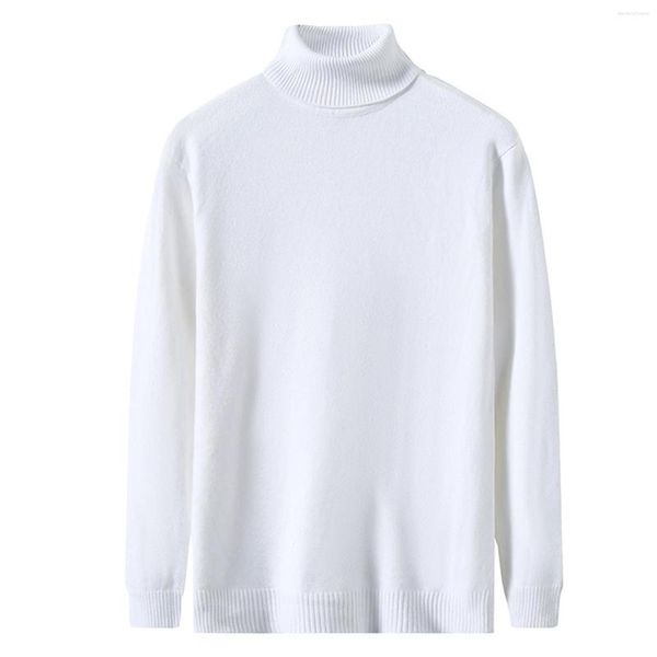 Suéter masculino outono inverno pulôveres brancos cor sólida gola alta camisa de malha de manga comprida estilo coreano camisas básicas básicas