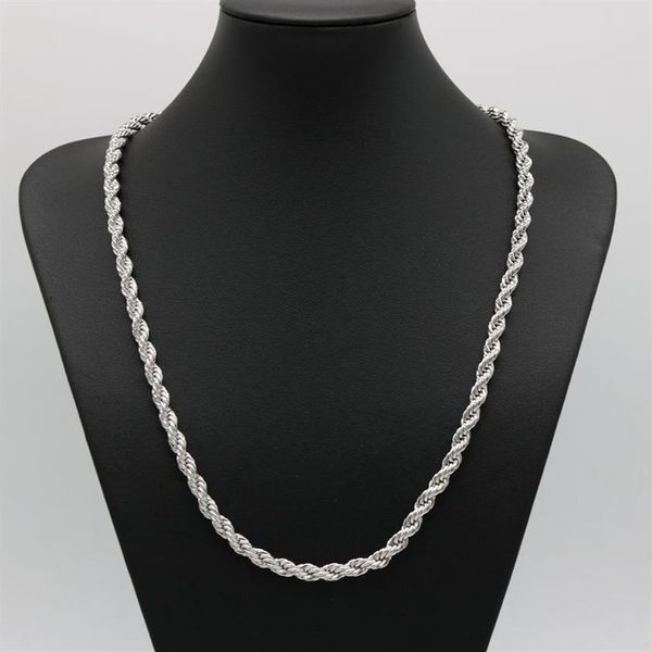 24-дюймовая классическая веревочная цепочка, толстая однотонная цепочка из белого золота 18 карат, женское мужское ожерелье с узлом, ширина 6 мм, ширина 278P
