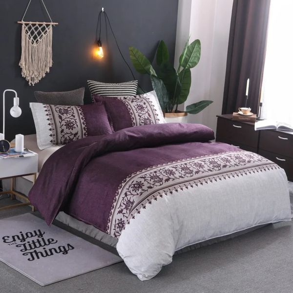 Conjuntos de cama Roxo Capa de edredão de luxo para adultos e crianças Soft Bedding Set Single Full Double Queen King Big Size Quilt Consolador Ca 231007