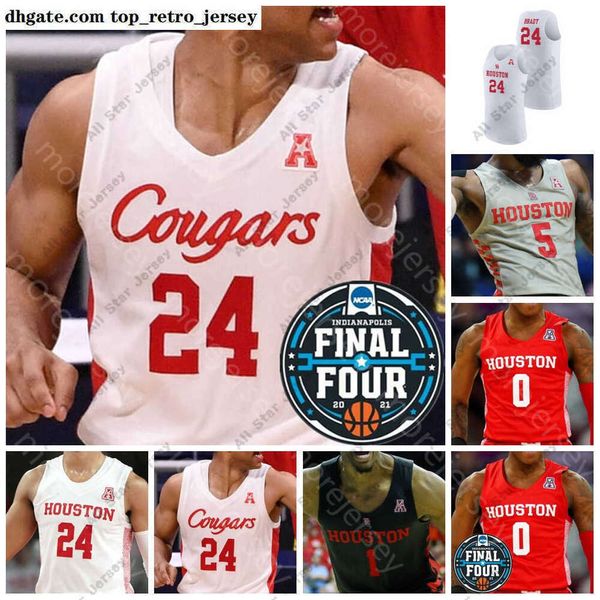 Camisas de basquete 2021 Final Four 4 Cougars Jersey de basquete NCAA College Caleb Mills White Jr. JWan Roberts Reggie Chaney Kiyron Powell House