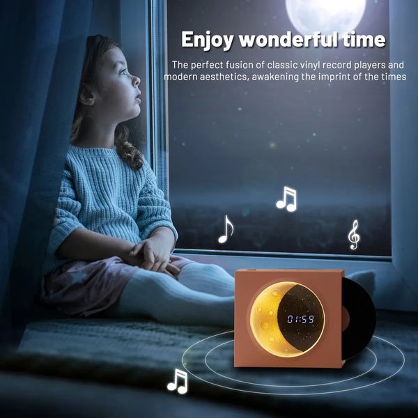 Portátil S ers Reprodutor de Música Sem Fio Vinil Bluetooth S er Lua Atmosfera Luz Caixa de Som Hi Fi Efeitos Tempo Display Suporte TF AUX 231007