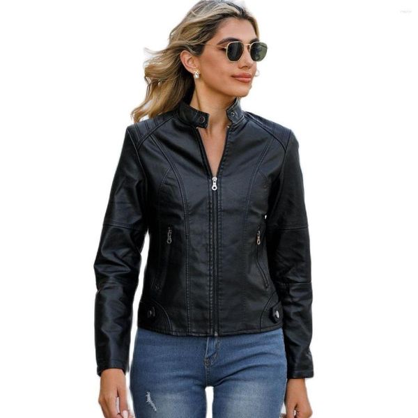 Damen Jacken Mode Frauen Streetwear Jacke Weibliche Kunstleder Oberbekleidung Mantel Mädchen Slim Tops Dame Faux Biker