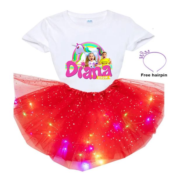 Kleidungssets Sommer Mädchen Tutu Kleid Set Geburtstag T-Shirt Tutu Kleid Mädchen Kinder Kleid Set Party Licht Weihnachtskleid Kleines Mädchen Kostüm 231006