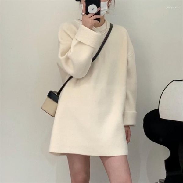 Abiti casual Maglione di media lunghezza Stile francese da donna di alta qualità Elegante Morbido Maniche arricciate glutinose Abbigliamento coreano Inverno Idle Kn