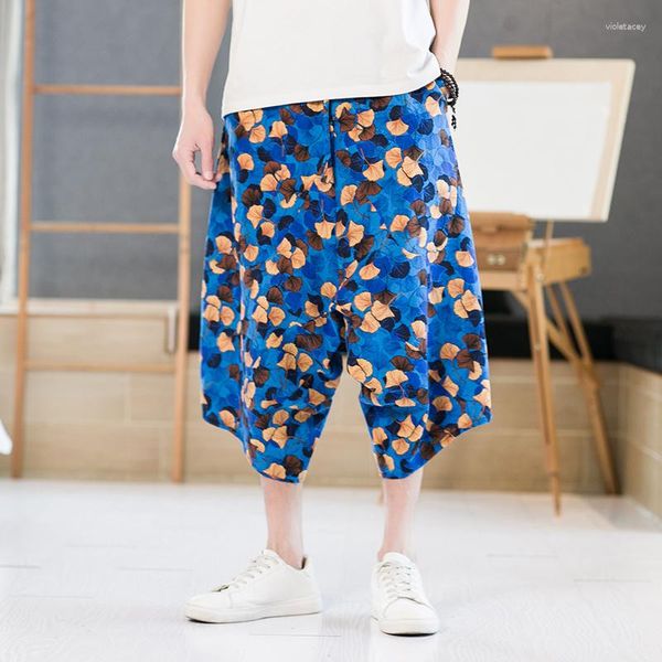 Мужские шорты 2024, летние повседневные мешковатые короткие шаровары с цветочным принтом, брюки через плечо с завязками, большие размеры 5XL