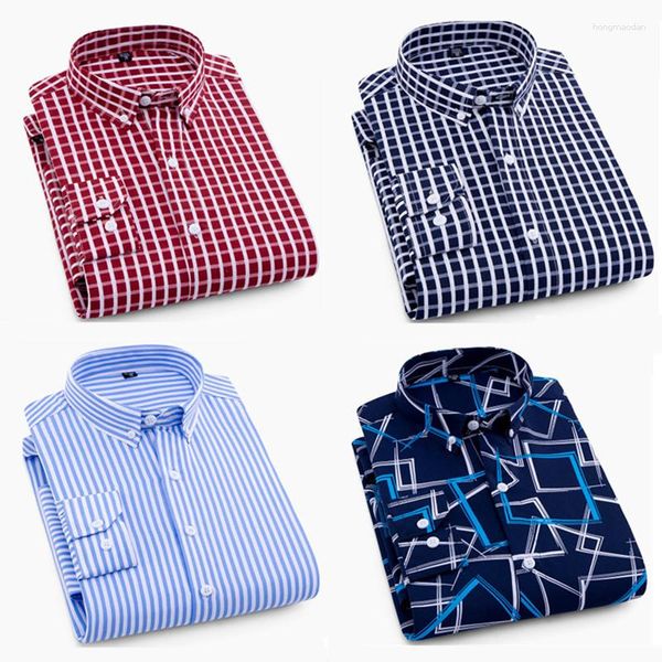 Camisas casuais masculinas moda selvagem camisa de algodão misto negócios listrado coreano solto juventude gola quadrada com manga curta uso diário