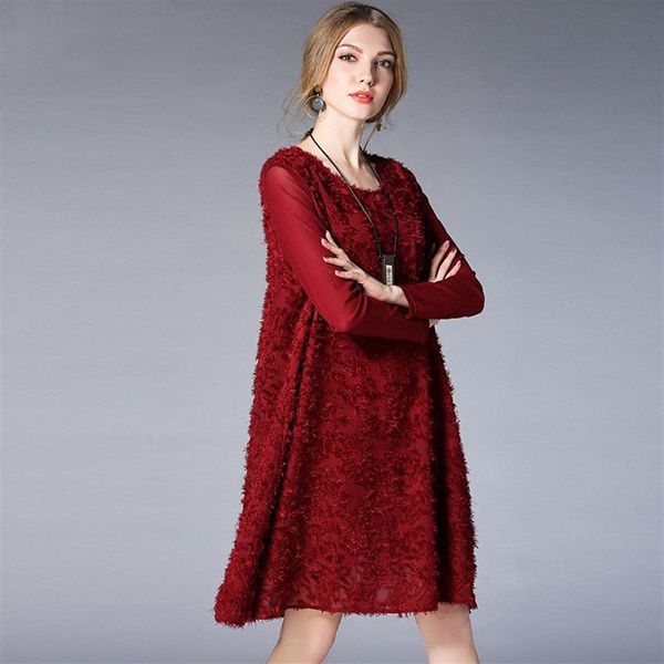 6812 # JRY New Spring Fashion Dress Donna Manica lunga Tinta unita Chiffon Splice Abito casual Nero Navy Vino Rosso XL-4XL305u