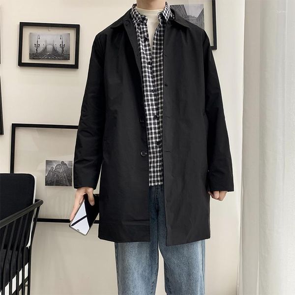 Trench da uomo 2023 Cappotto coreano moda maschile streetwear giacca a vento monopetto uomo tinta unita cappotto lungo allentato casual