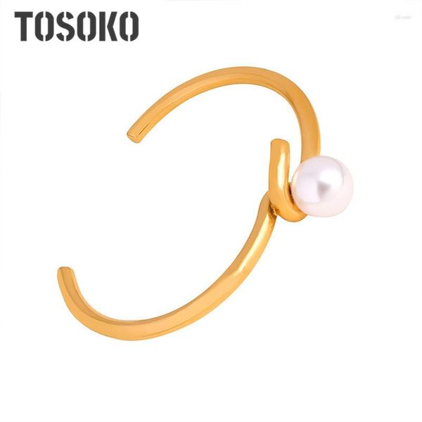 Armreif TOSOKO Edelstahl-Schmucklinie, schlichter Ring, umwickelt, eingelegtes Perlenarmband, Damenmode, BSZ193