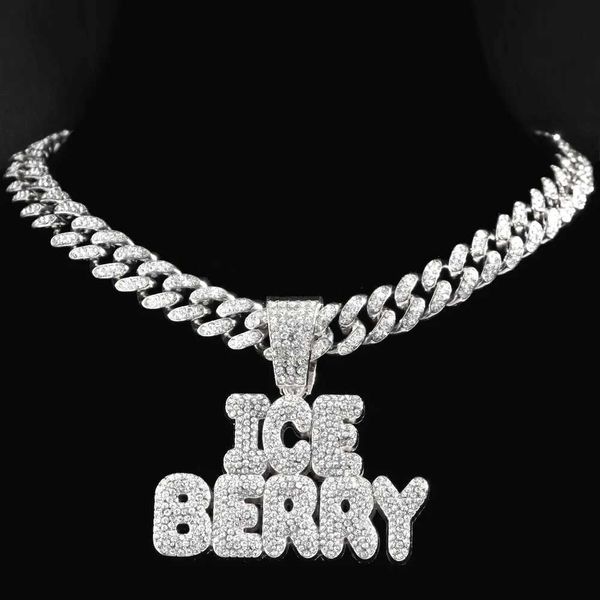 Anhänger Halsketten Männer Frauen Hip Hop Ice Berry Buchstaben Halskette mit 13mm Miami Kubanischen Kette Iced Out Bling männlichen Schmuck Neue