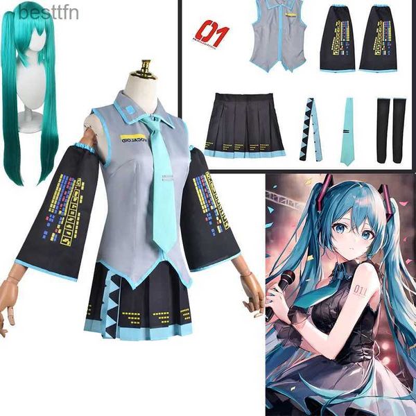 Costume a tema Miku Cosplay Vieni parrucca Copricapo Accessori anime giapponesi Halloween Party Outfit per donne Ragazze Set completoL231007