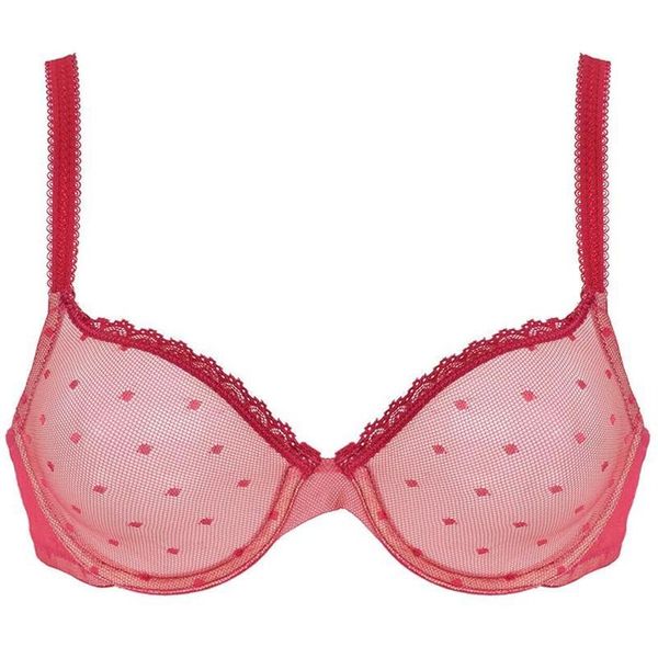 Reggiseni sexy grandi rossi per le donne Vedi attraverso la maglia trasparente Dot Wire Biancheria intima Goccia 32 34 36 38 40 42 44 A B C D DD E DDD F331l