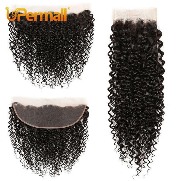 Парики шнурка Upermall Kinky Curly 4x4 Застежка Предварительно выщипанные швейцарские HD Прозрачные 13x4 Фронтальная свободная часть Натуральные черные 100% человеческие волосы Remy 231007