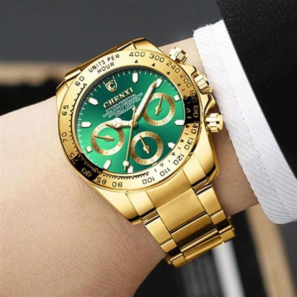 Armbanduhren Chenxi Luxus Business Uhr Männer Gold Uhren Grünes Gesicht Leuchtendes Zifferblatt Edelstahlband Quarz Reloj HombreWristw284g