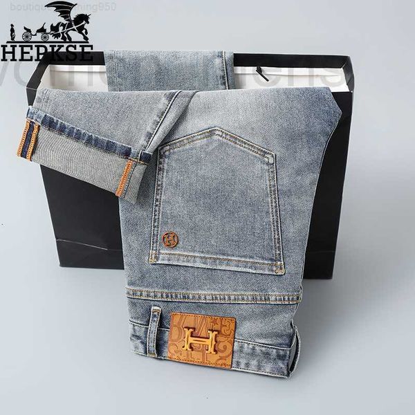 Herrenjeans Designer Hots Jeans Leichte Luxus hochwertige Herren rauchgrau SLIM STRAIGHT lässig lange Hosen Mode dünn U2QY