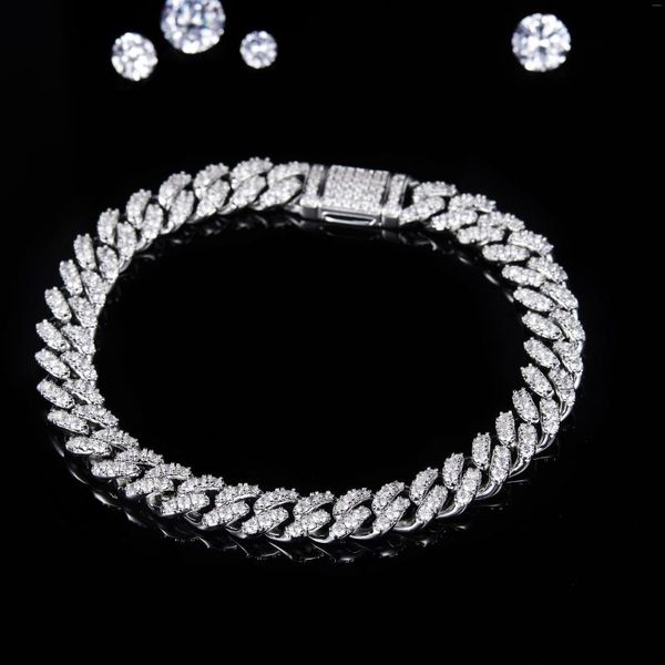 Anhänger, hochwertiger VVS-D-Moissanit-Diamant, 925er-Silberschmuck, Breite: 8 mm, Länge: 18 Zoll, kubanische Gliederkette